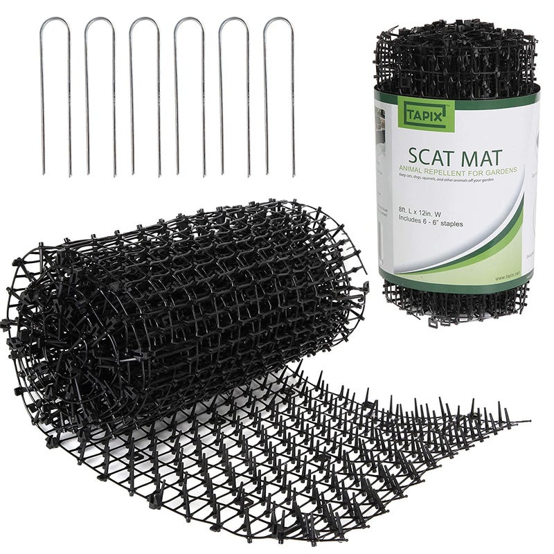 Tapix Cat Scat Mat with Spikes Digging Stopper (8 ft.) Anti-cat Network Cat Strips, Cat Deterrent Mat for Indoor and Outdoor with 6 Staples - Image 1